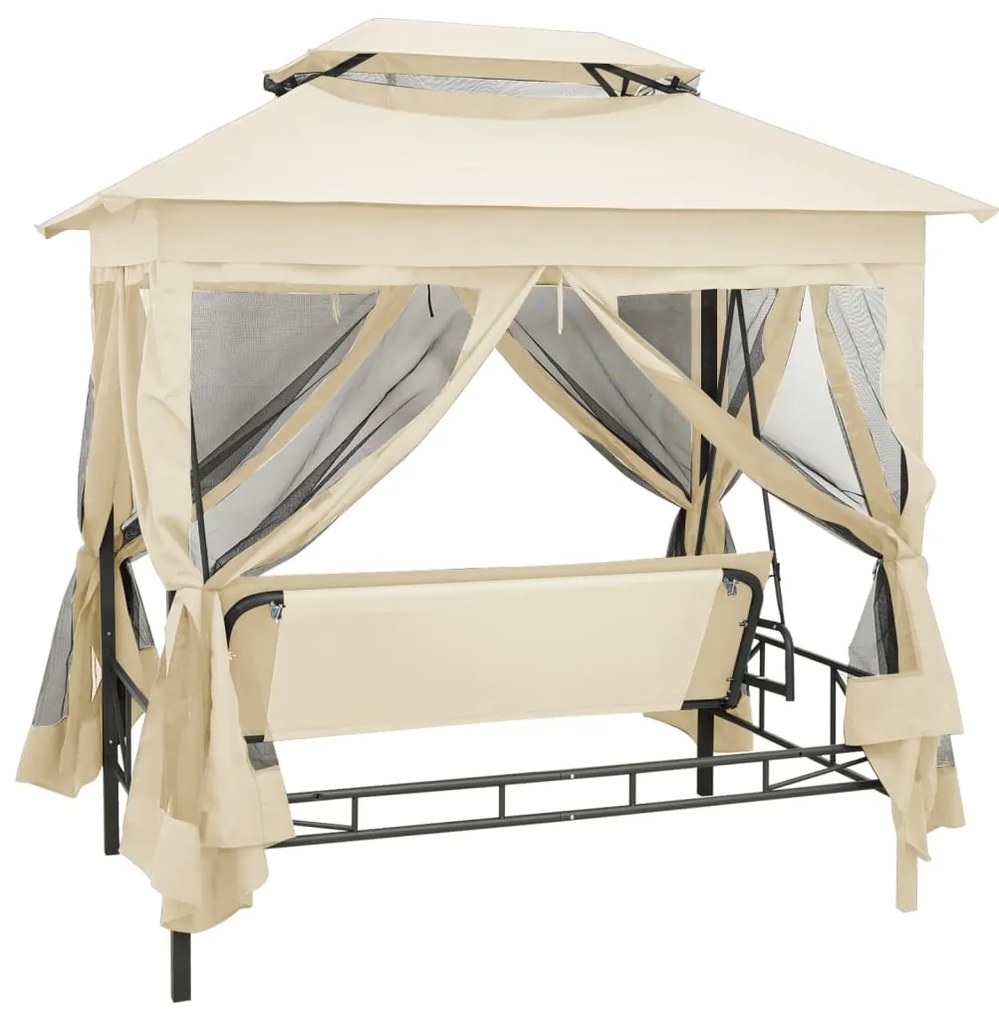 Balansoar extensibil cu pavilion, alb crem