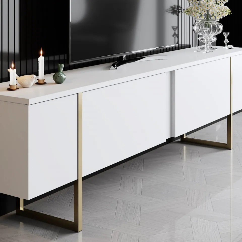Comoda TV Luxe, Alb / Auriu