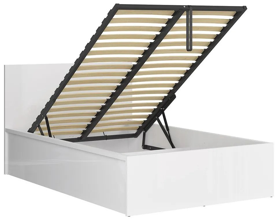 Pat de o persoană 120 cm Tetrix 6 (alb lucios) (cu somieră) (cu sp. depozitare). 1098485