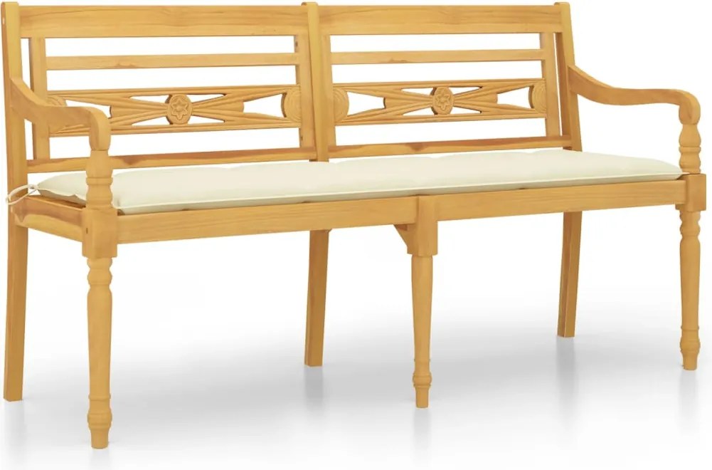 vidaXL Bancă Batavia cu pernă crem, 150 cm, lemn masiv de tec