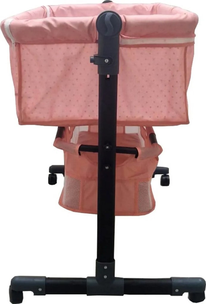 Patut copii transformabil in balansoar bebe Baby Care™ Co-Sleeper, Cu plasa insecte si cosulet depozitare, Design modern, 4 roti cu frana, Dimensiuni