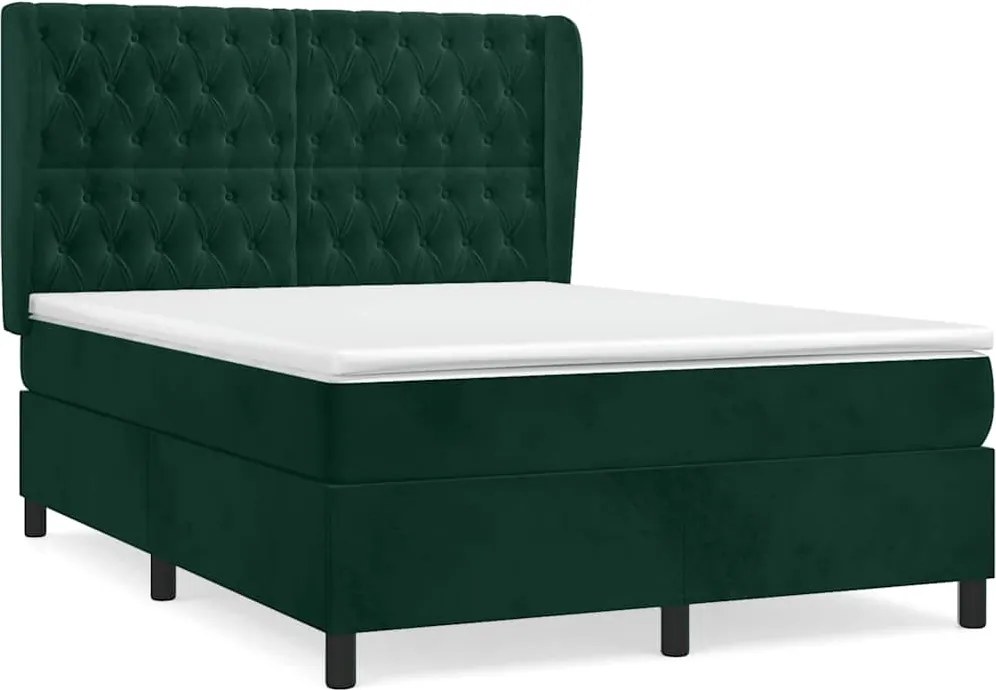 vidaXL Pat box spring cu saltea, verde închis, 140x200 cm, catifea