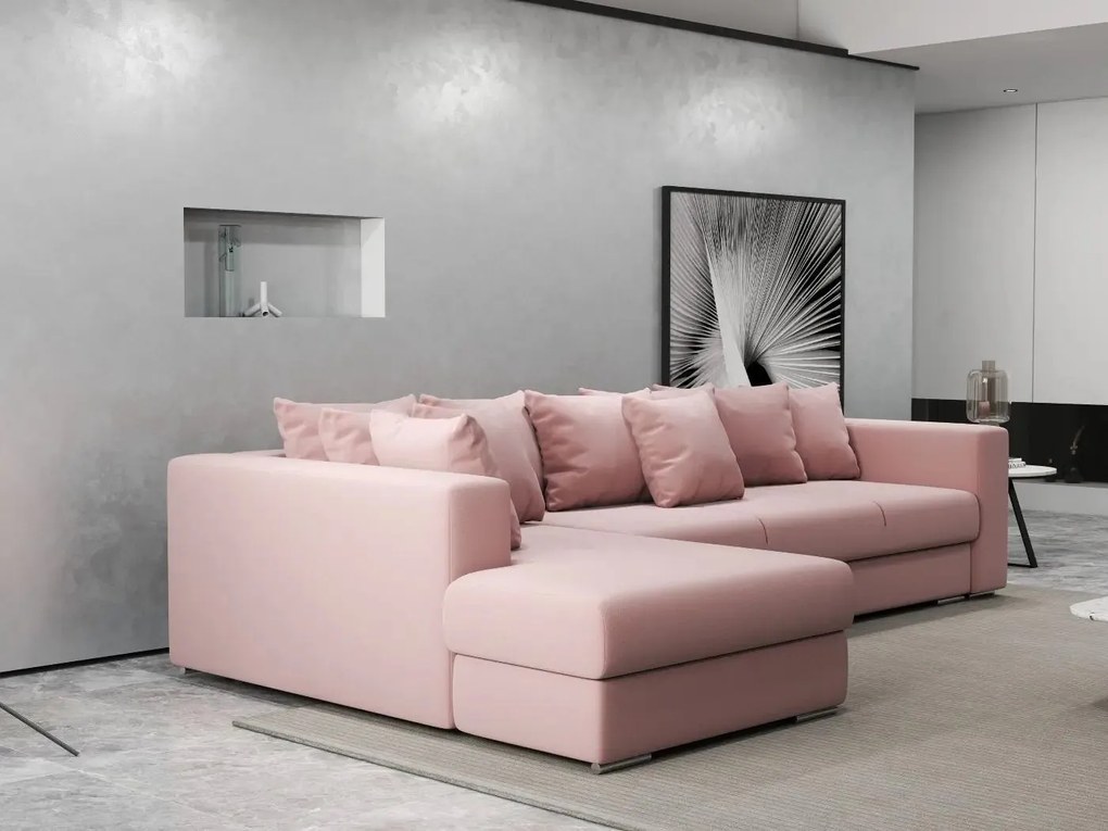 Colțar extensibil dumonde cu ladă de depozitare si sezut confortabil din spuma high-density, Gloria Royal Pink 320x183 cm