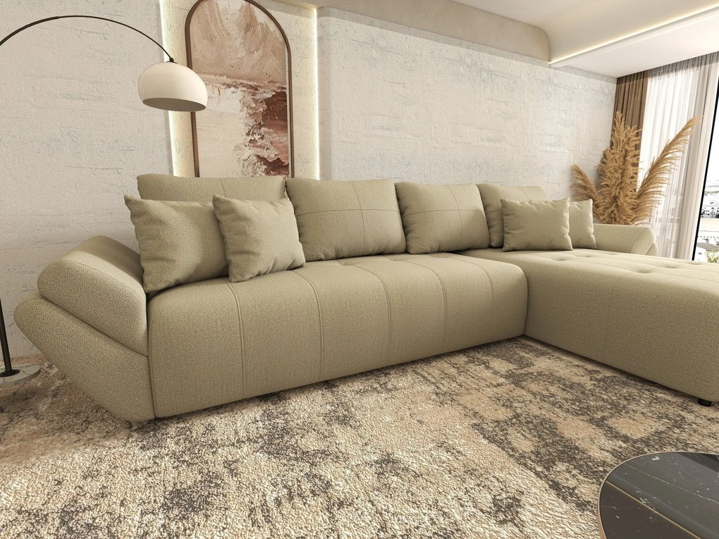 Colțar extensibil dumonde cu ladă de depozitare si sezut confortabil din spuma high-density, Berlin XL Enjoy Camel 350x185 cm II