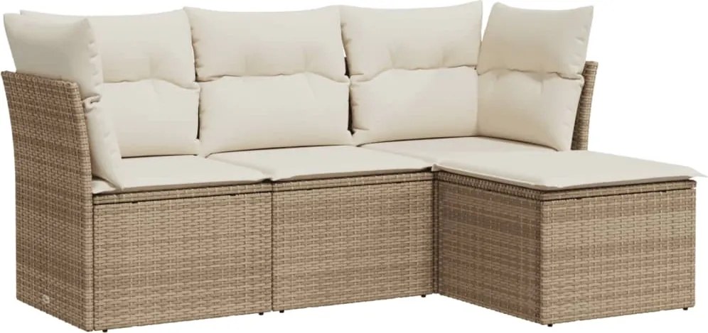 vidaXL Set canapele de grădină, 4 piese, cu perne, bej, poliratan