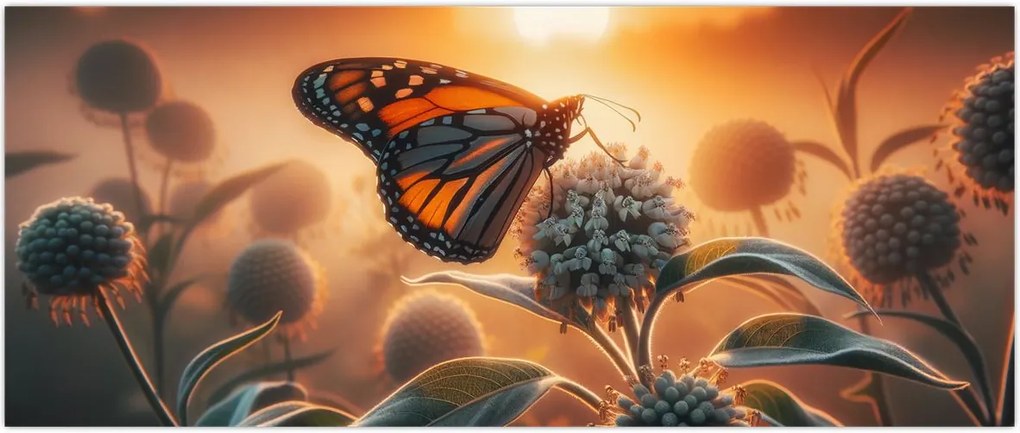 Tablou – Fluture în soare apunând (120x50 cm)