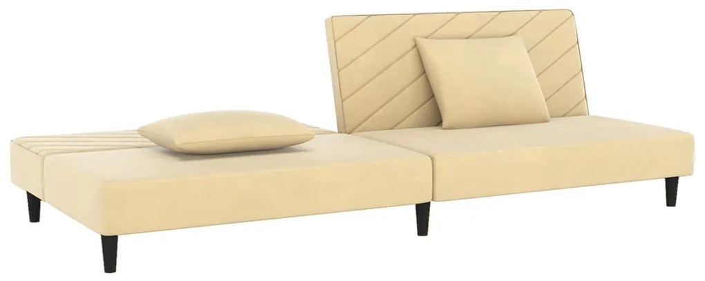 Canapea extensibila cu 2 locuri, 2 perne, crem, catifea Crem, Fara scaunel pentru picioare Fara scaunel pentru picioare