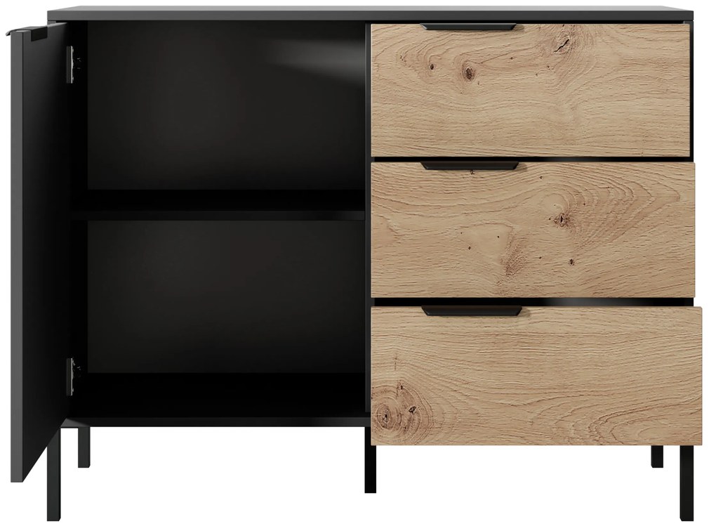 Comodă Rastafa D3S (Stejar artisan + Negru). 1071381