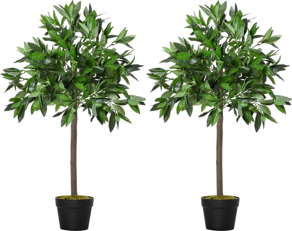 Outsunny Set de 2 Arbori de Dafin în Ghiveci, Plante Artificiale din Plastic pentru Interior și Exterior, Ø16x90A cm, Verde  | Aosom Romania