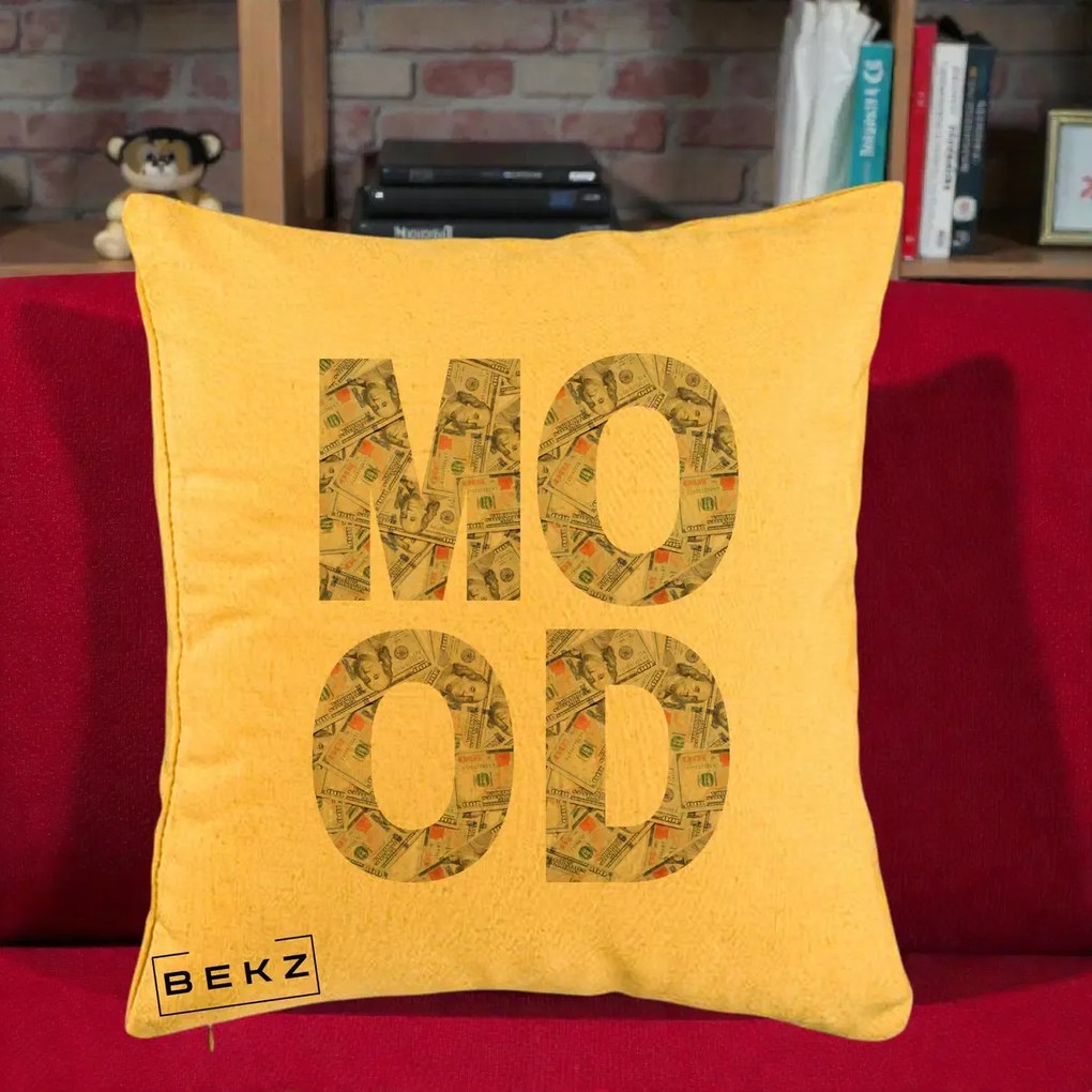 Perna Decorativa MOOD Money Grafic Urban, 40x40 cm, Galben, Husa Detasabila, Perna Inclusa, BEKZ®