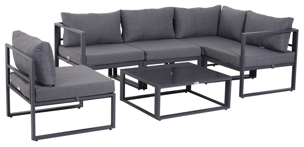 Outsunny set mobilier grădină 6 piese, canapele, colțar, masă auxiliară, aluminiu poliester, perne, pentru 4-5 Persoane | Aosom Romania