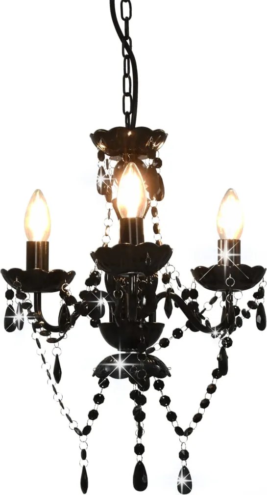 vidaXL Candelabru cu mărgele, negru, rotund, 3 becuri E14