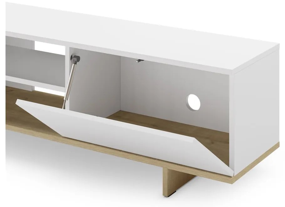 Masă TV albă cu aspect de lemn de stejar 160x44 cm Cequoia – Marckeric