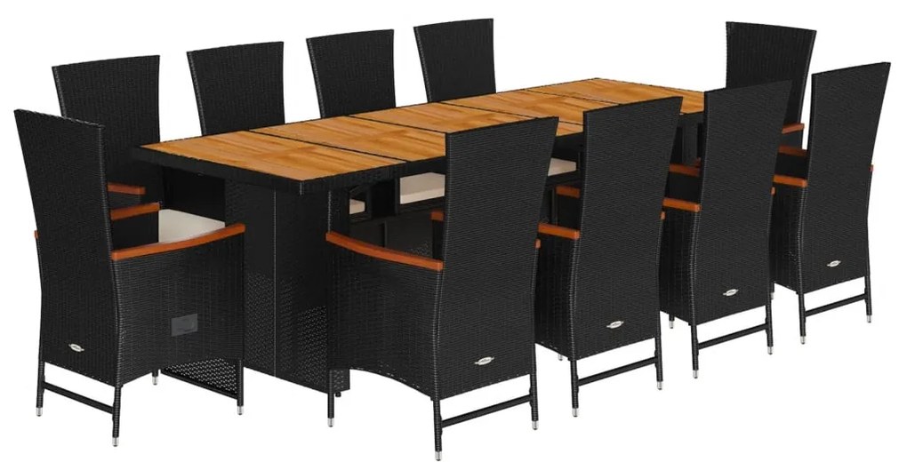 3277530 vidaXL Set mobilier de exterior cu perne, 11 piese, negru, poliratan