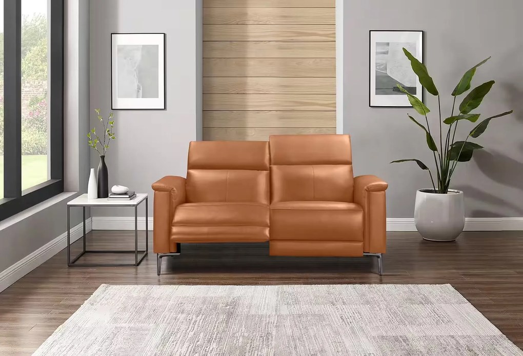 Canapea cu recliner, 2 locuri, funcție manuală, culoare cognac