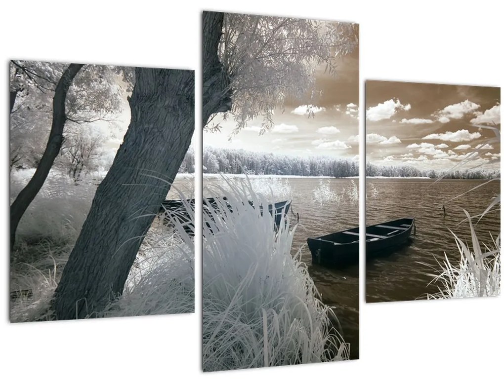 Tablou cu barca pe lac (90x60 cm)