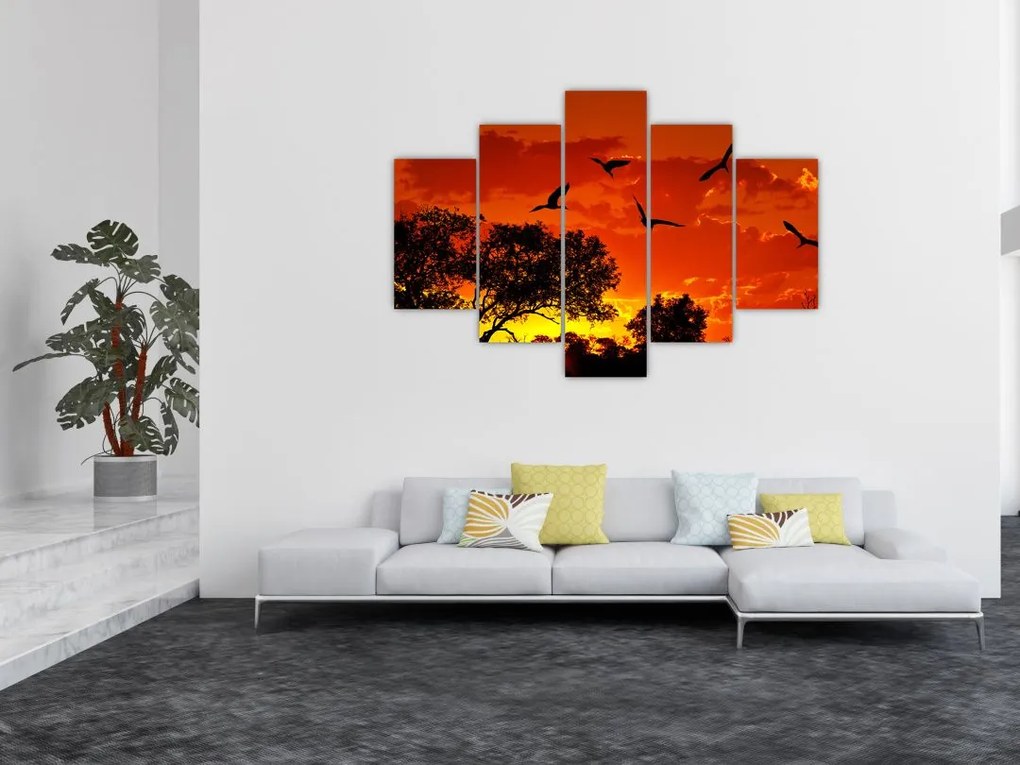 Tablou cu păsări în apus de soare (150x105 cm)