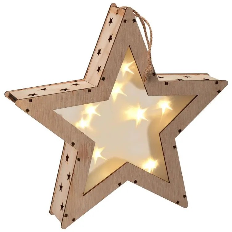 Stea de Crăciun din lemn cu efect 3D, 8 LED-uri
