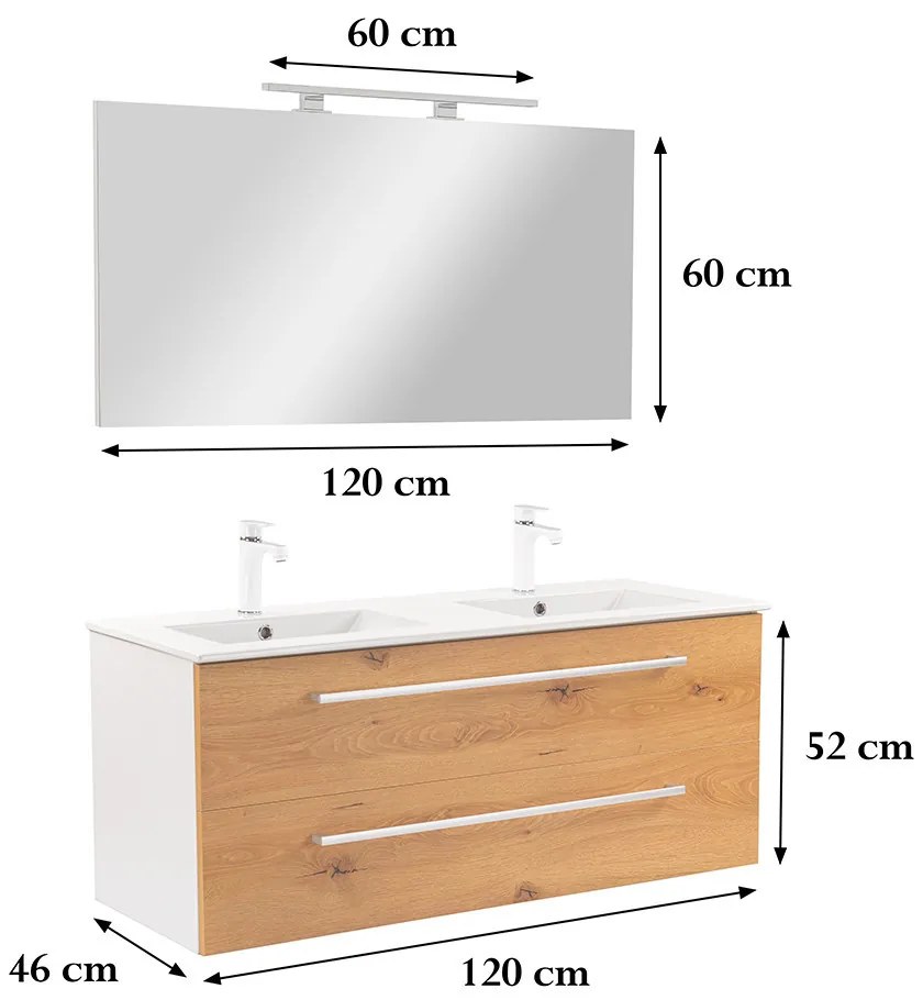Mobilier complet de baie Vario Clam 120, stejar alb