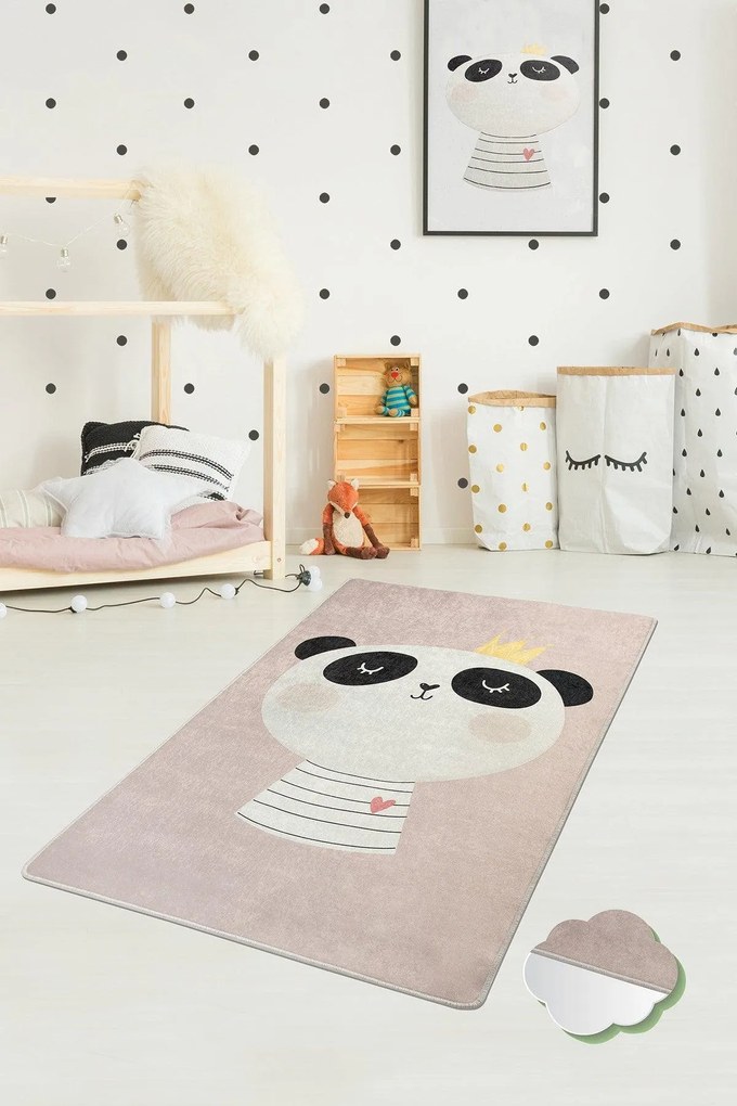 Covor de Copii King Panda, Roz - Alb, 160x100 cm