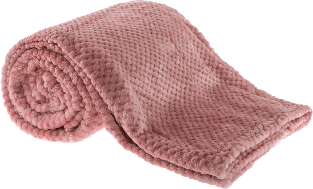 Pătură de pluş în carouri, roz, 160x200cm, ENNIS