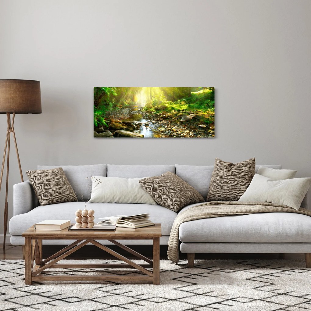 Tablou cu râul în pădurea verde (120x50 cm)