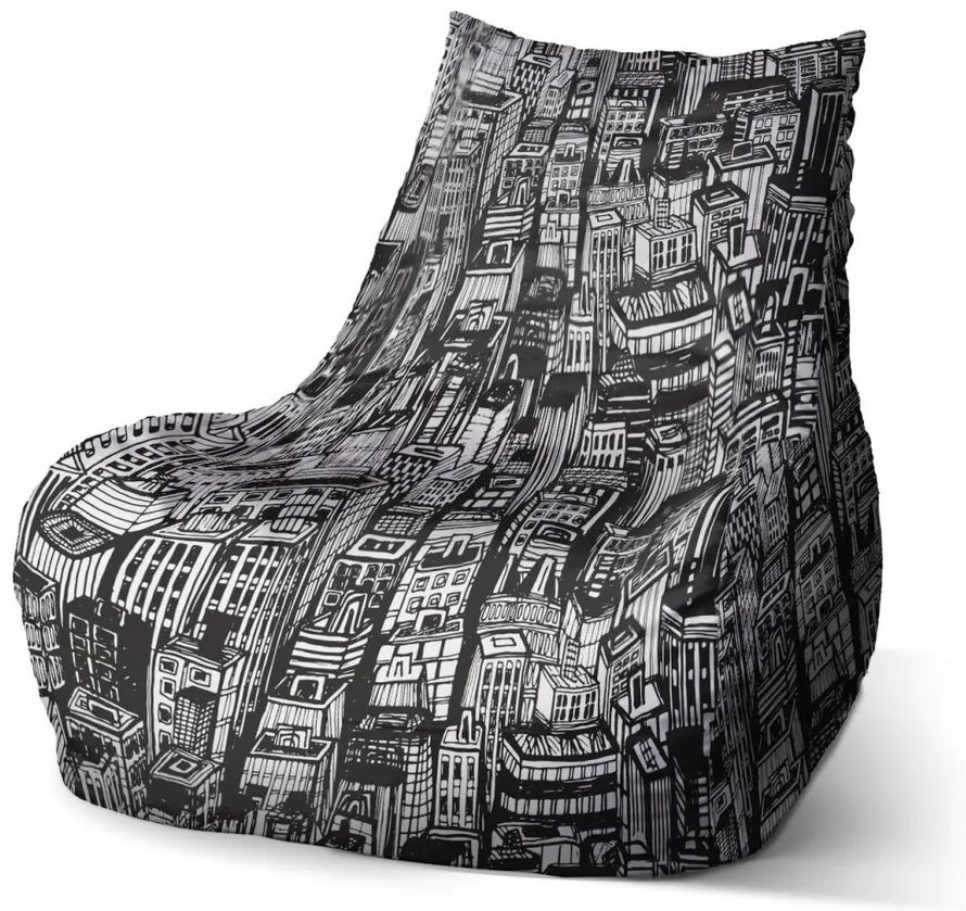 Sac de șezut Bean zgârie-nori desenați - pentru copii, negru / alb