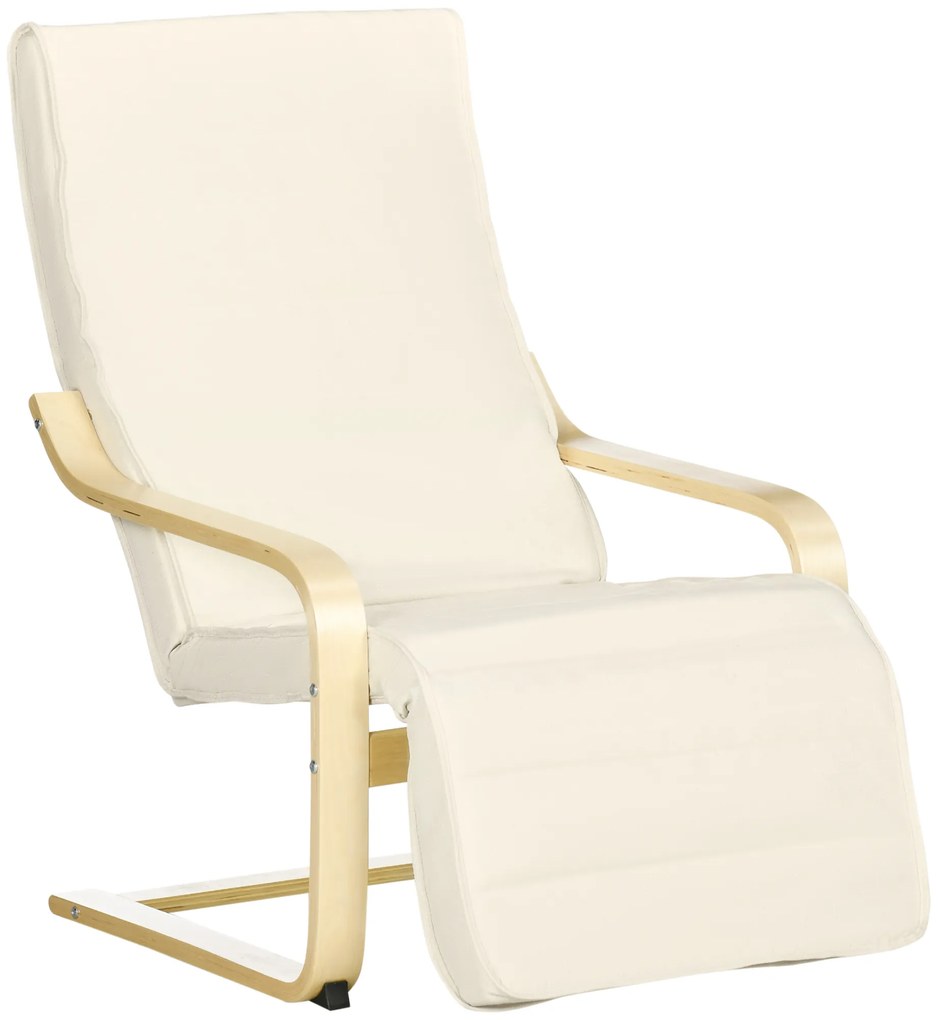 HOMCOM Fotoliu Relax Confort și Relaxare cu suport reglabil pentru picioare detașabil 94 x 66,5 x 100 cm Lemn Masiv Crem | Aosom Romania