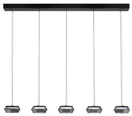 Lustra cu 5 pendule LED, Metal, Negru, Sticla, JAILYN