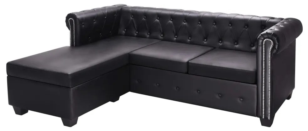 Canapea Chesterfield in forma de L, piele artificiala, negru Negru