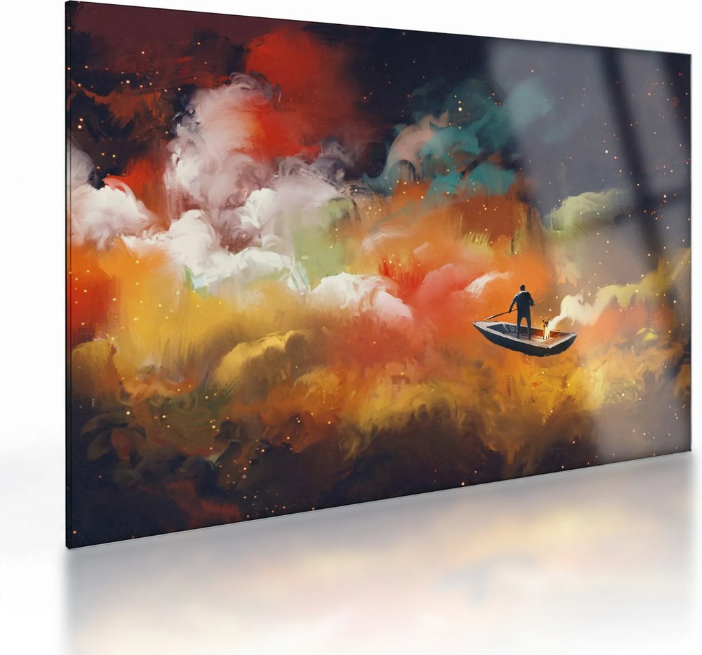 Tablou pe sticlă - Om navigând prin spațiu (70x50 cm)