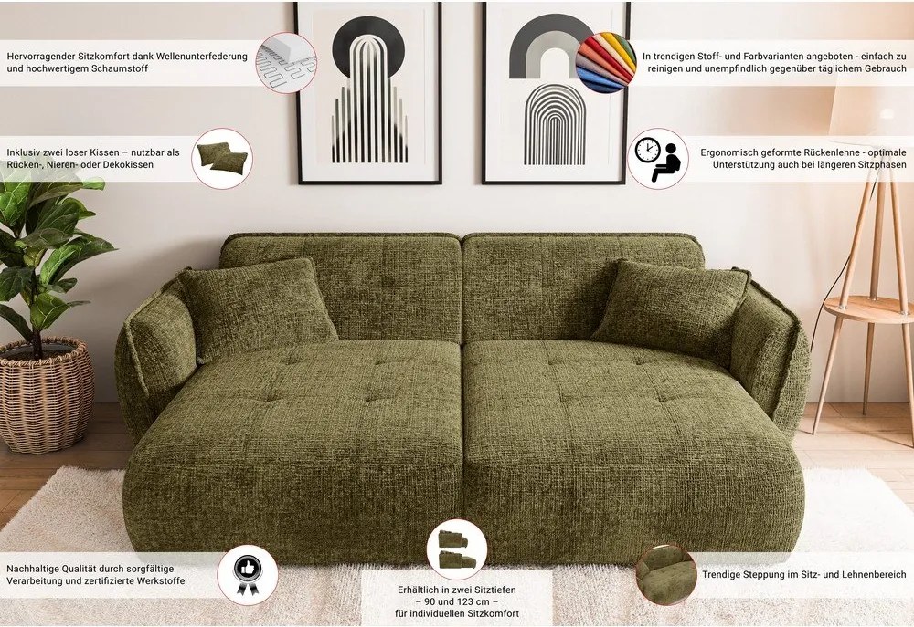 Canapea cu șezlong verde cu tapițerie din chenille 252 cm Nelia Big – Ropez