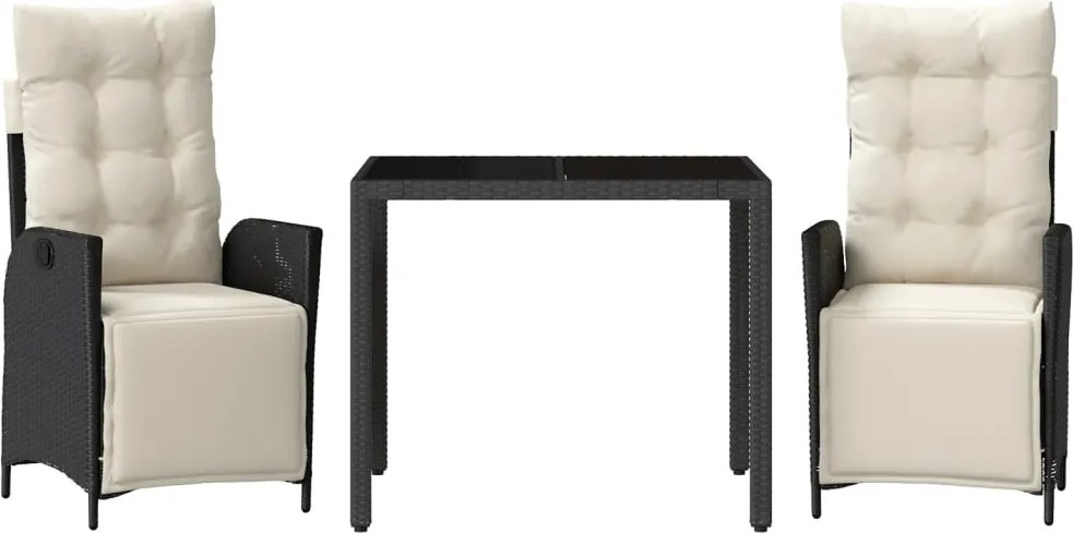 vidaXL Set mobilier de grădină cu perne, 3 piese, negru, poliratan