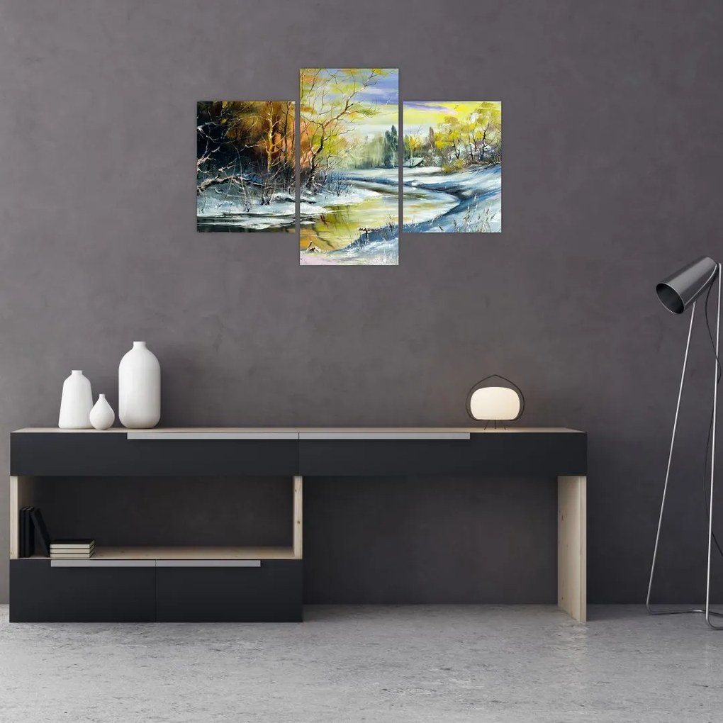 Tablou - Râu de iarnă, pictură în ulei (90x60 cm)