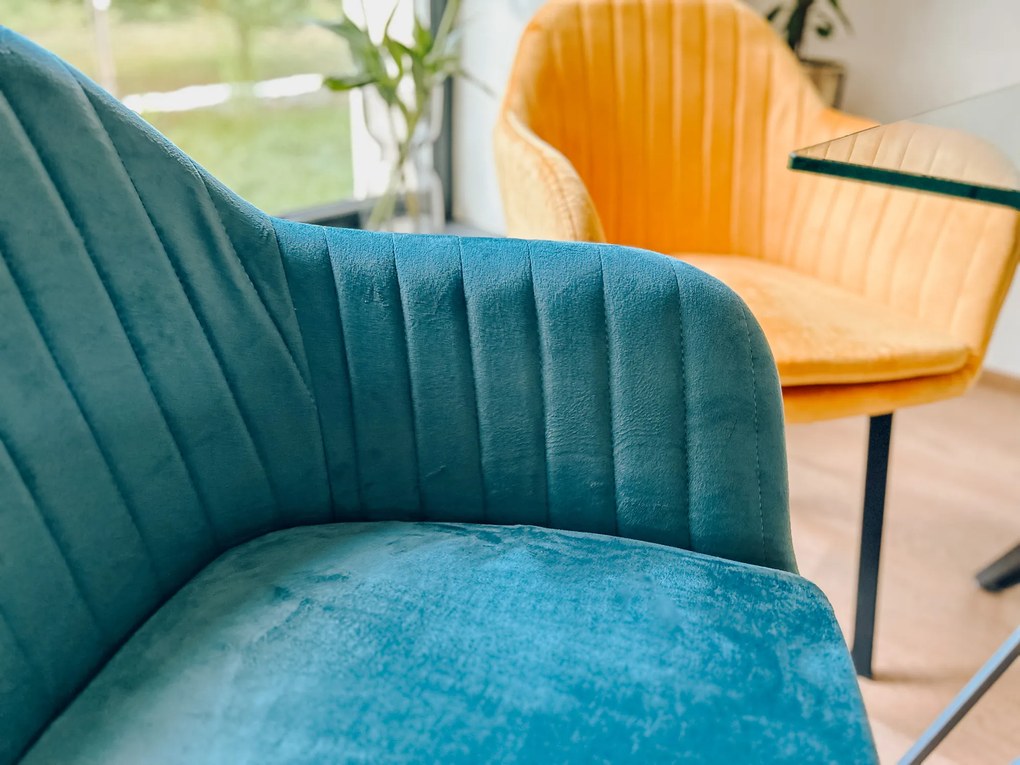 Scaun de sufragerie din catifea turcoaz TRENTO