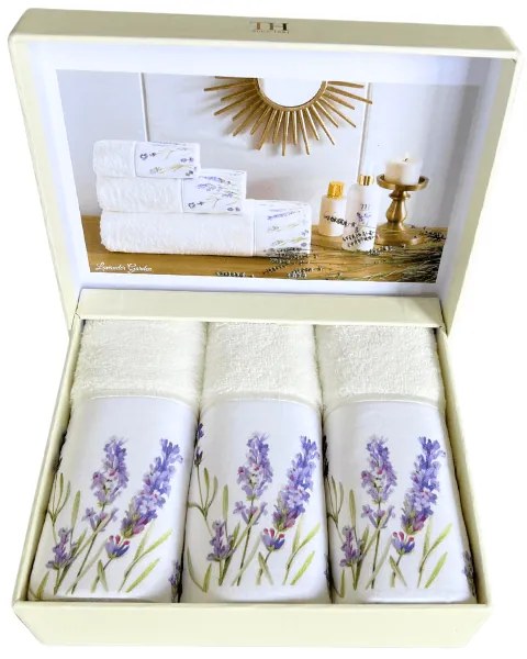 Set cadou de prosoape mici LAVENDER GARDEN, 3 buc Alb / White Set (3 buc, 30x50 cm)