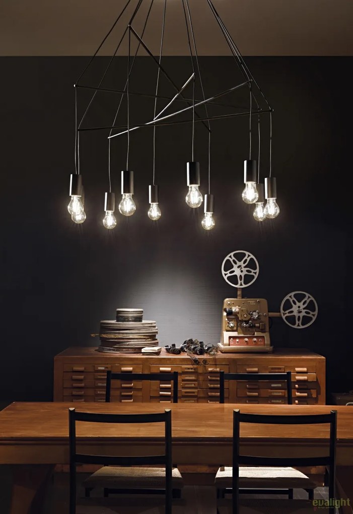 Lustra stil industrial cu 10 pendule reglabile POP SP10 neagra 158860