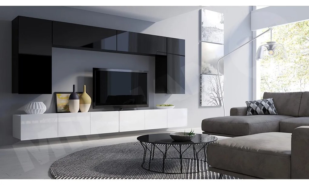 Mobilier living Brolani XIII (Stejar auriu + Alb + lucios Alb) . 1104545