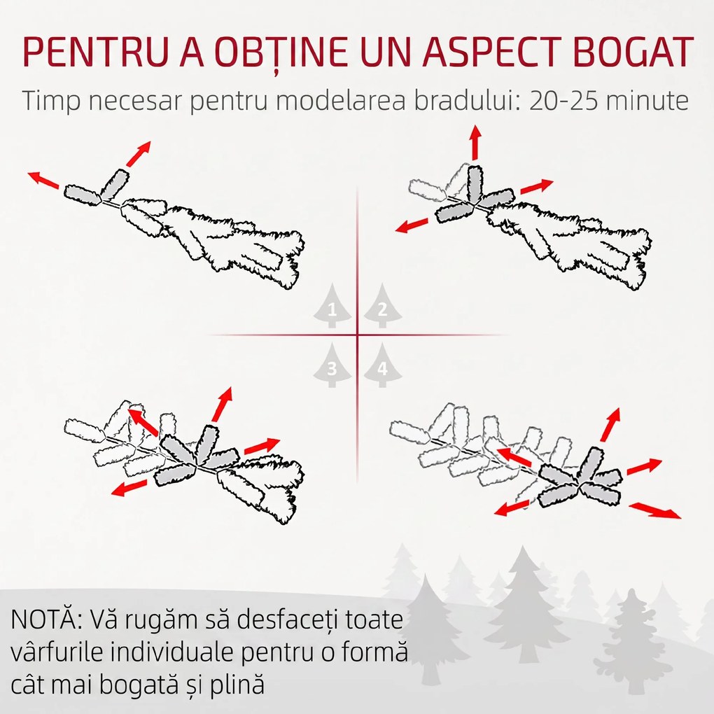 HOMCOM Pom de Crăciun Artificial, Brad Realist Pliabil cu Design cu Balamale și Bază Metalică, Ø102x180 cm, Verde | Aosom Romania