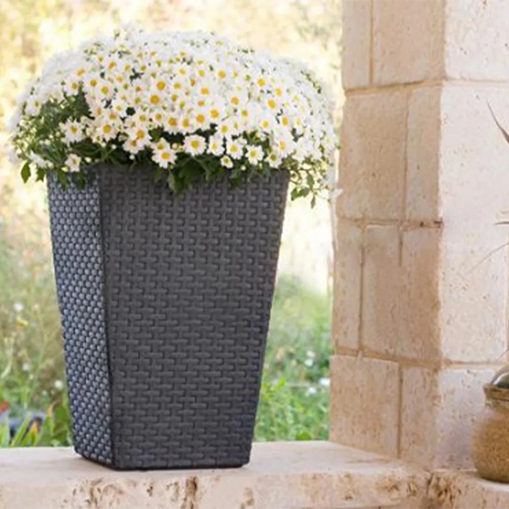 Ghiveci din ratan S suport pentru flori grafit