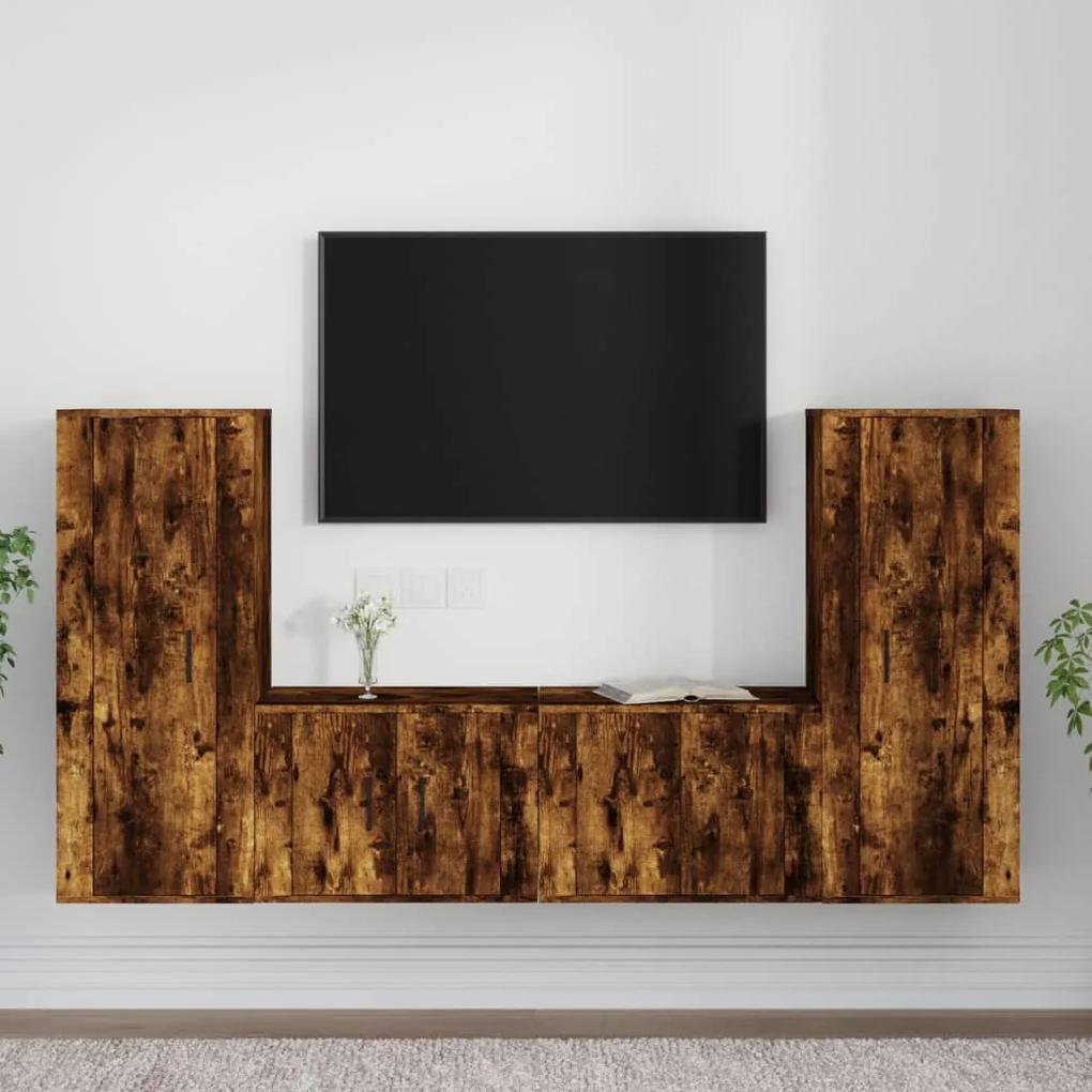 3188771 vidaXL Set dulapuri TV, 4 piese, stejar fumuriu, lemn prelucrat