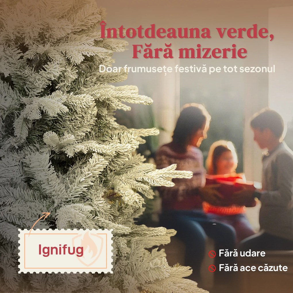 HOMCOM Pom de Crăciun înzăpezit 150 cm cu Bază Metalică Pliabilă | Aosom Romania