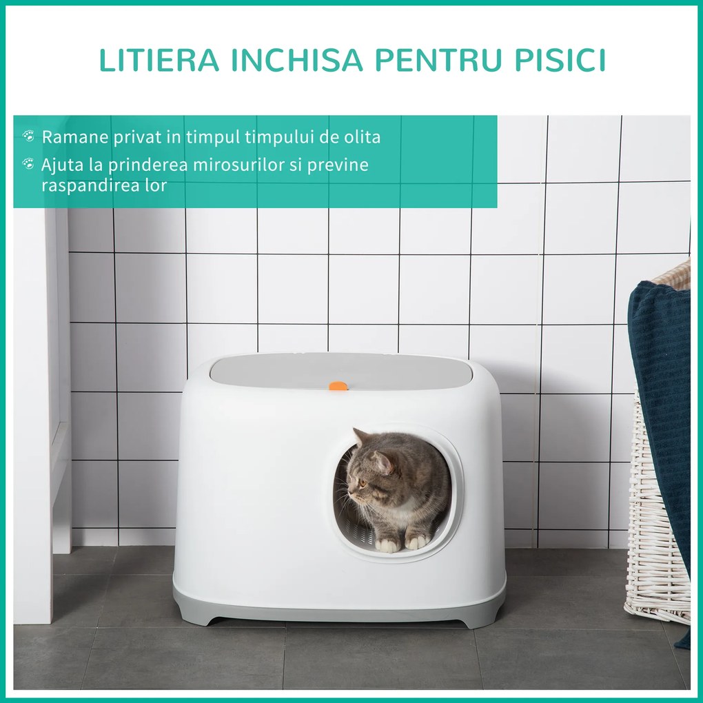 PawHut litiera pentru pisici cu lopatica si capac, 55x40x39cm | Aosom Romania