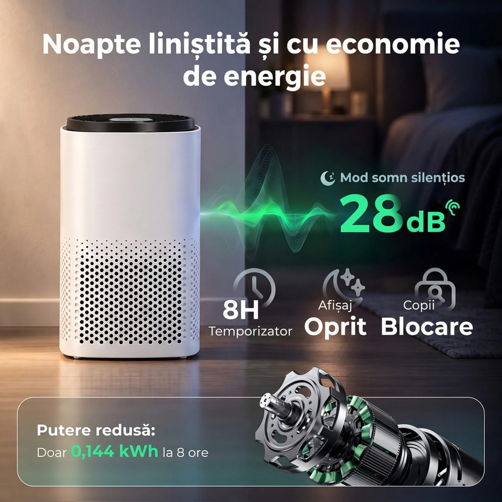 HOMCOM Purificator de Aer Smart cu Aplicație, WiFi, pentru 27 m², Filtru HEPA, CADR 225 m³/h, 28 dB | Aosom Romania