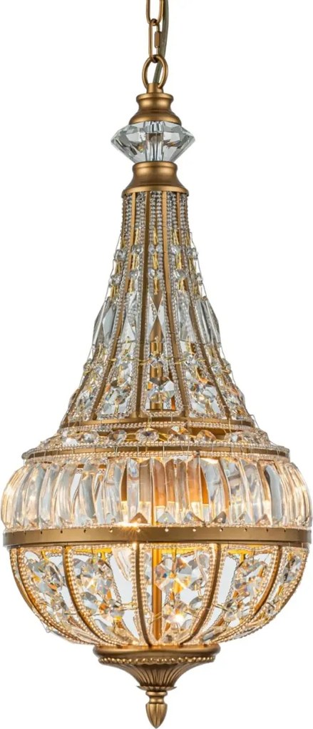Candelabru din metal, auriu, în stil Empire, cu cristale din sticlă și 6 becuri, 80 x 42 cm, „Colosseo”