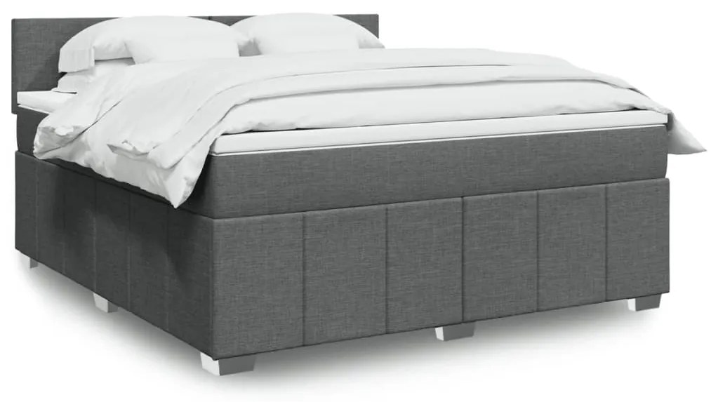vidaXL Pat box spring cu saltea, gri închis, 180x200 cm, textil