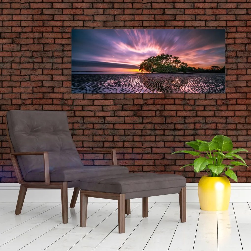 Tablou cu plajă în apus de soare (120x50 cm)