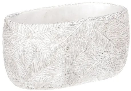 Mască de ghiveci ovală cu motiv de Crăciun, alb-argintiu, 21 x 11 x 12 cm