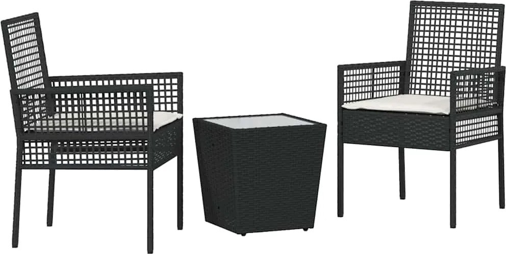 vidaXL Set Bistro de Grădină 3 pcs Negru poliratan