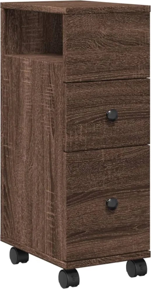 vidaXL Dulap de baie îngust cu roți, stejar maro, lemn prelucrat